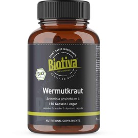 Biotiva Organic Wormwood Capsules, Pack of 150, 400 mg, Wormwood, Guaranteed without Additives, Bottled and Controlled in Germany (DE-ÖKO-005)