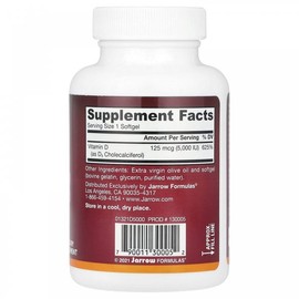 재로우 포뮬러, 비타민 D3, 125 mcg (5X000 IU), 100 소프트젤 Jarrow Formula, Vitamin D3, 125 mcg (5,000 IU), 100 Softgels