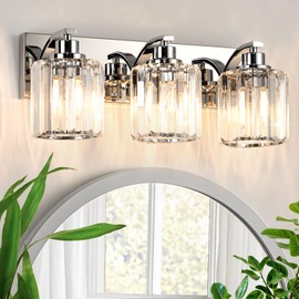 Haolaike 3 Lights Crystal Bathroom Vanity Light Modern Chrome Bathroom Light Fixture Over Mirror Vanity Lights for Bedroom,Restroom,Hallway E27 Base
