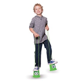 Geospace Walkaroo I-Can! Balance Walking Bucket Stilts with Adjustable Nylon Lines for Small Kids Ages 3 to 8 - Indoor or Outdoor Safe Active Play & Increased Coordination (1 Green Pair)
