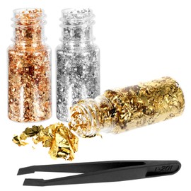 3 Pcs Gold Foil Flakes for Resin, Metallic Foil Flakes for Resin Jewelry Making, Imitation Gold Foil Flakes Metallic Leaf for Nails Painting Crafts Slime (3 Color)