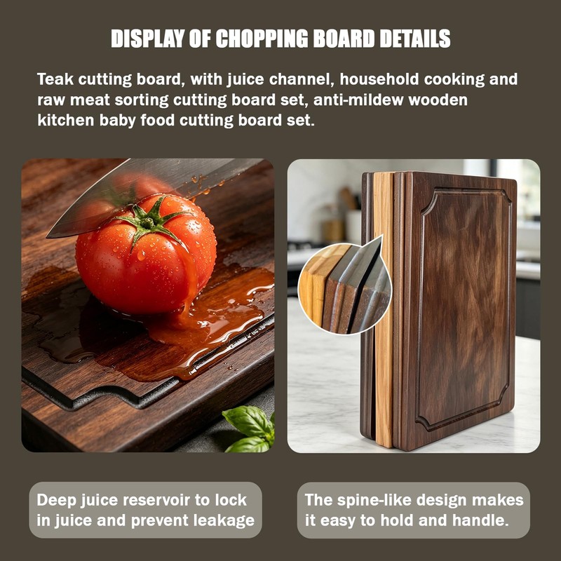 Teak Wood Book Cutting Board Set of 3 with Display