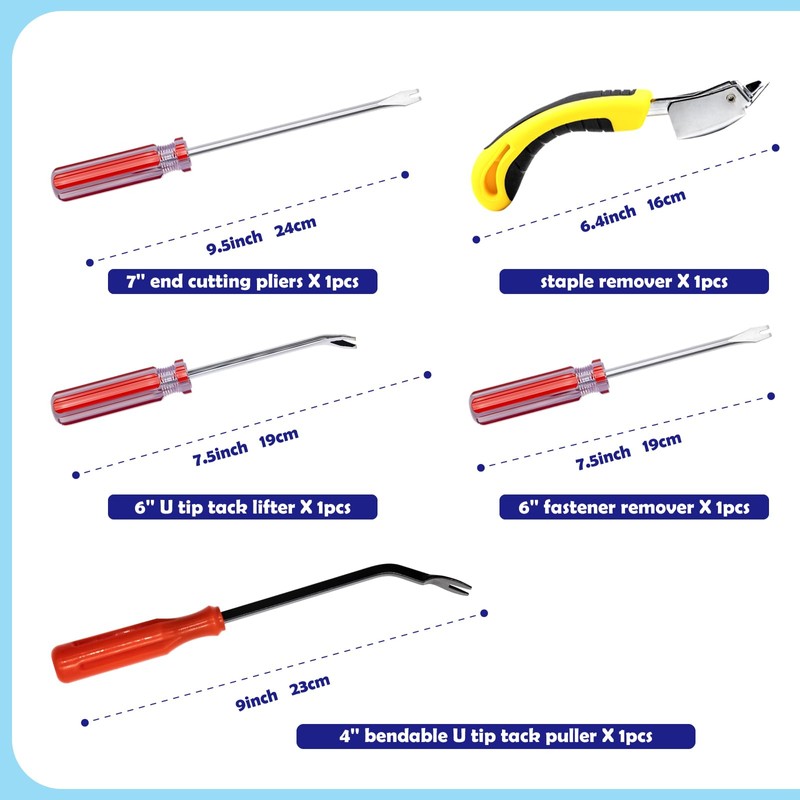 Waltool 5Pcs Upholstery Staple Remover Tool Set, Construction Carpet Remover,