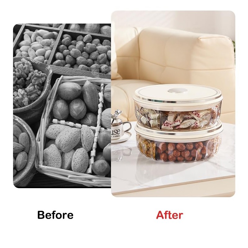 YIEZI Divided Serving Tray with Push-on Lid, 5 Compartments Round