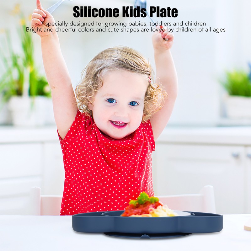 Kids Divided Plates Safe Silicone Foldable Prevent Slipping Toddler Suction
