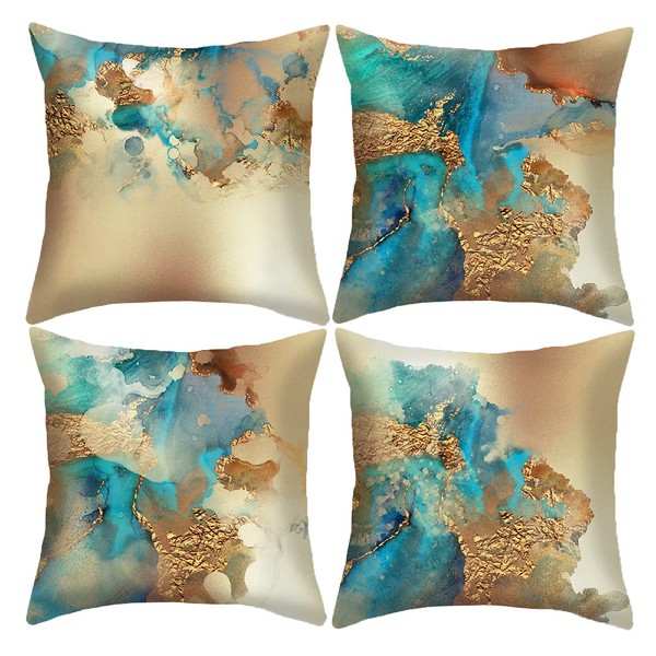 HOSTECCO Teal and Gold Throw Pillow Covers 18x18 inch Set