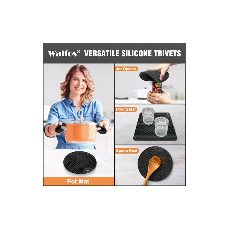 Walfos Silicone Trivet Mats - Versatile Heat Resistant Pot Holders
