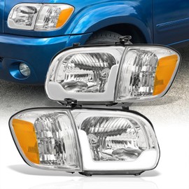 AJP Distributors OE Style LED DRL Bar Headlights Driving Assembly + Bumper Corner Signal Reflector Lamps Left Right Compatible/Replacement For Tundra Truck 4-Door/Sequoia 2005 2006 2007 05 06 07