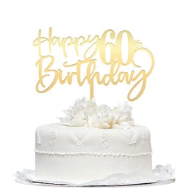 Bekaterea - Decoración para tartas de cumpleaños 60, acrílico dorado espejado, 1 cada uno, cuadrado de 6.6 pulgadas, perfecto para decoraciones de fiesta de cumpleaños 60