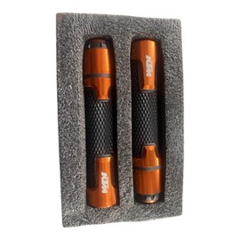 MotoForge Dynamics K.TM Duke,Adventurer Motorcycle Handlebar Grips, 22mm CNC Aluminium, Orange and Black, with End Caps