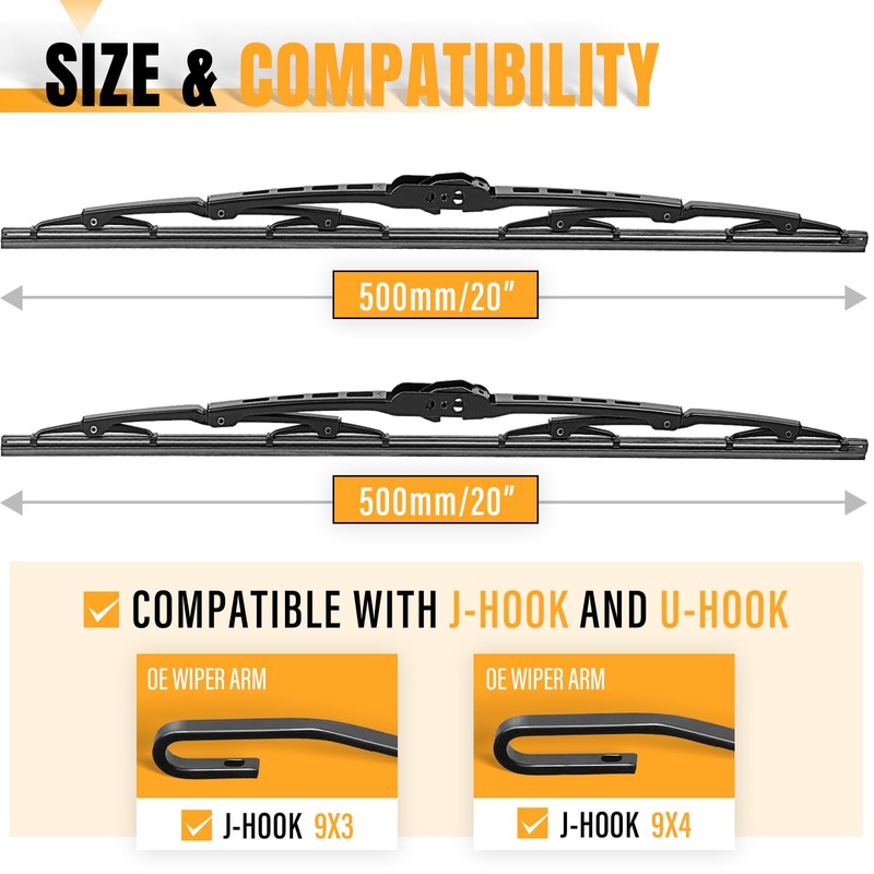 AUTOBOO 20"+20" Windshield Wiper Blade Sets Replacement for Ford E150