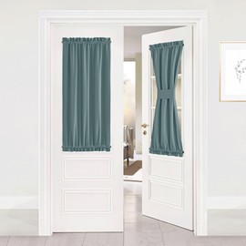 NICETOWN Door Curtains for Window, Thermal Insualted Rod Pocket Short French Front Door Curtain for Kitchen Window Cover Shade with Tieback, 1 Panel (Greyish Blue, W25 inch x L40 inch)
