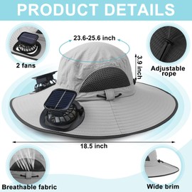 Glitopper 2 Set Solar Fan Hat UV Sun Protection Arm Sleeves for Men Women Wide Brim Cooling Caps with Fan Outdoor Fishing Hat (Simplicity,Black and Light Gray)