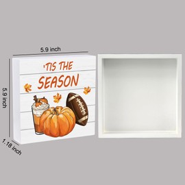 Fall Decorations for Home Fall Decor Home Pumpkin 'Tis The Season Room Table Wood Box Sign Rustic Wooden Shelf Desk Decor Season Sign House Warming Gifts 5.9 x 5.9 Inch
