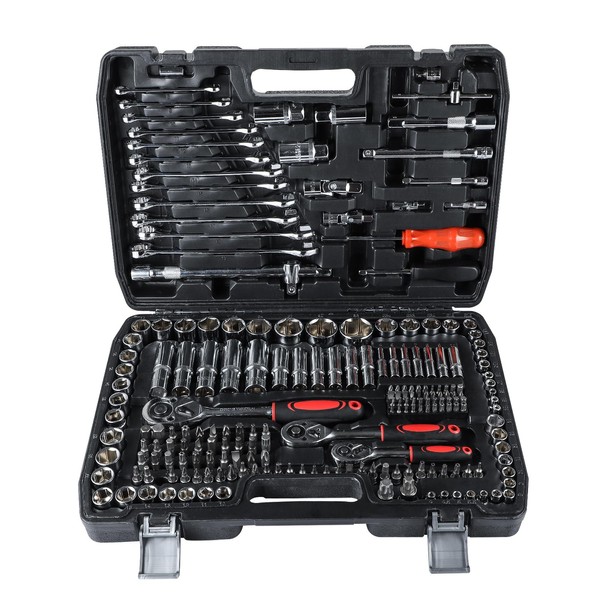 Holdfiturn Mechanic Tool Set with Ratchet Wrench Sockets Spanners Bits Set and Hex Key Comprehensive Auto Repair Tool Kit 215 Pcs for Car Repair