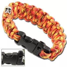 Unbranded Paracord Bracelet Survival Whistle Skull Charm 17 Feet Length Orange Yellow