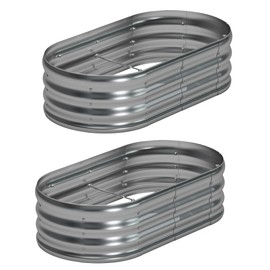zunatu 4x2x1ft(2 Pack) Oval Galvanized Raised Garden Bed,Outdoor Planter Box Metal Patio Kit Planting Bed for Vegetables Flowers and Succulents