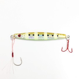 Orurudo Fishing qb100143 Metal Jig F, 8 Sizes: 0.5 oz (15 g), 0.9 oz (25 g), 1.4 oz (40 g), 2.1 oz (60 g), 2.8 oz (80 g), 3.5 oz (100 g), 4.2 oz (120 g), 5.3 oz (150 g), with Assist Hooks, Silver Hooks, Red Hooks Poorly Visible to Fish, Suitable for All 