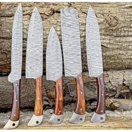 CHEF KNIVES Handmade HAND FORGED DAMASCUS STEEL CHEF KNIFE Set Kitchen Knives Full Tang