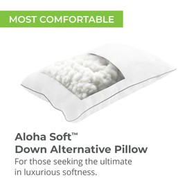 Cariloha Aloha Soft Down Alternative Pillow | White | King | 38" x 20" | 100% Down Alternative Fill with 100% Viscose Cover | Solid Woven Construction with Contrast Piping Finish