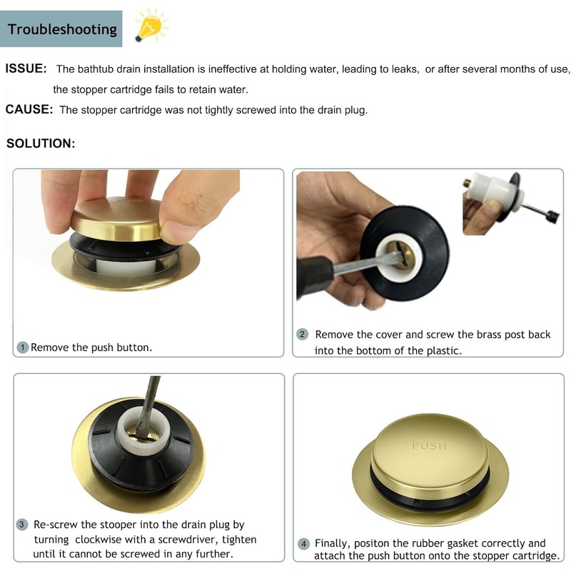 Tip-Toe Bathtub Drain Kit with Two-Hole Overflow Plate, Premium Quality