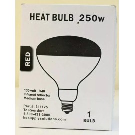 HD Supply 250 Watt Red Heat Lamp Bulb 250w 130v R40 IR Infrared Incandescent Reflector