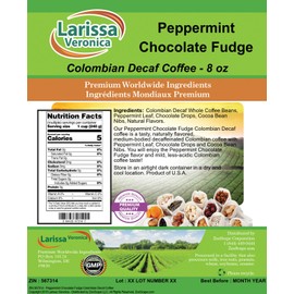 Peppermint Chocolate Fudge Colombian Decaf Coffee (Gourmet, Naturally Flavored, Whole Coffee Beans) (8 oz, ZIN: 567314) - 2 Pack