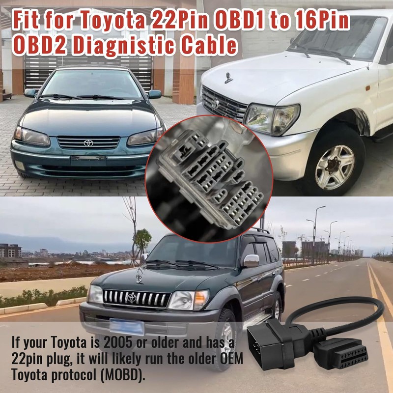 AMHTDOL OBD Adapter Fit for Toyota 22 Pin OBD1 to