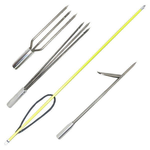 Spearfishing 5' Fiber Glass 1 Piece Hawaiian Sling Pole Spear 3 Tips Set