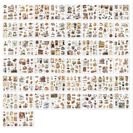 Alideco 50pcs Scrapbook Stickers Vintage People Landscape Coffee Sticker Book for Adults Sticker journaling Stickers for Scrapbooking (kafeirensheng)