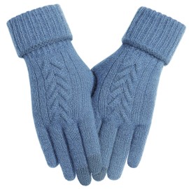 Achiou Winter Gloves for Women, Warm Touch Screen Texting Gloves, Womens Knit Glove Soft Thick Fleece Lined, Blue, One Size