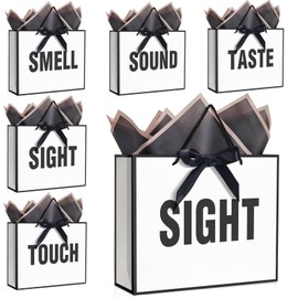 QLSKO 5 Senses Gift Bags for Women Men with Bow Ribbon Tissue Paper and Handles,Five Senses Gift Paper Bag for Present Wrappings,13" (White)