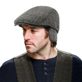 DOCILA Plaid & Stripe Newsboy Ivy Cap for Men with Ear Covers Warm Faux Fur Liner Winter Earflaps Flat Gatsby Caps Irish Earmuff Cabbie Beret Hats Darkgrey