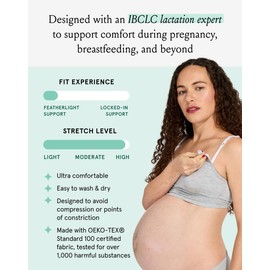 Bodily Everything Bra for Pregnancy, Nursing & Breastfeeding, Soft, Stretchy, Wireless Maternity & Sleep Bra with Clip Down Nursing Access (Medium, Grey Marl)