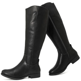 Ruiee Women's Knee High Boots - Stylish and Comfortable Round Toe Tall Riding Combat Boots with Side Zipper Closure for Fall and Winter Wear for Women.1873909 Black PU Size6.5