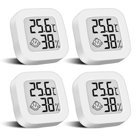 Pack of 4 Mini Digital Thermometer with Switch, LCD Hygrometer, Indoor Temperature, Wireless, Humidity Meter, Highly Accurate Temperature Sensor Display in ℉/℃ for Baby Room, Indoor, Office (4)