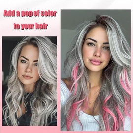 Colored Hair Extensions Clip in for Kids Girls Women, 22inch Straight, 12pieces Hot Pink