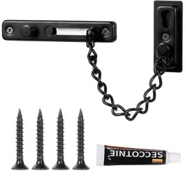 Door Chain Stainless Steel Door Security Chain Stainless Steel Door Chain Security Lock Door Chain Lock with Screws and Nail Glue for Hotel Family Interior Doors Windows (1 Pack, Black)