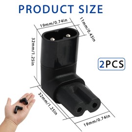 2 Stück C7 auf C8 Rechtwinkliges Adapter Stecker, Eurostecker 90 Grad Winkel für IEC C8 zu C7 Verlängerung, 250V 2,5A Netzkabel Adapter für Laptop, Drucker, Scanner, Projektor und mehr