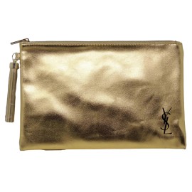 YVES Saint Laurent Gold Makeup Bag/pouch With Logo In Black And Tassel NEW