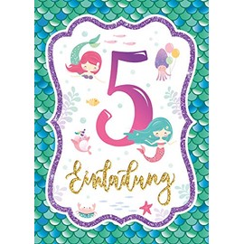 Junaversum 8 Invitations for 5th Children's Birthday Girls Mermaid Invitations Fifth Birthday Party Invitations