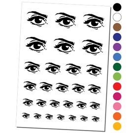 Woman's Left Eye with Eyebrow Mascara and Eye Shadow Temporary Tattoo Water Resistant Fake Body Art Set Collection - Red (One Sheet)