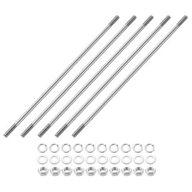 uxcell 5pcs Double Ended Stud Screws, M6x220mm 304 Stainless Steel Dual Threaded Rod Bolts with Nuts and Flat & Lock Washers Double End Threaded Stud Screw Bolt for House Maintenance