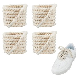 SUPERFINDINGS 4 Pairs Beige Thick Rope Shoelaces 8mm Width Round Shoelaces Cotton Shoestrings Replacement Shoe Laces Chunky Shoestring for Sneakers, 1.1-1.2m