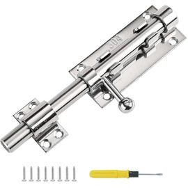 Bolt Bolt Stainless Steel Sliding Lock for Sliding Gates, Door Bolt 304 Stainless Steel with Padlock Hole, Door Bolt Stainless Steel Gate Latch, Sliding Bolt Lock with Screws, Screwdriver