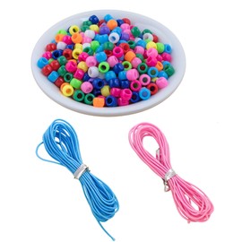 DasKid 500 Pcs Pony Beads with Blue & Pink Elastic Strings – Beads for Jewelry Making, Hair Braiding & Kids' Crafts
