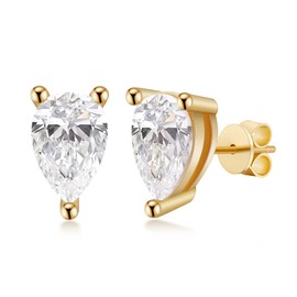 Bagutta Pavone 18K Gold Plated S925 Sterling Silver Cubic Zirconia Stud Earrings for Women, Simulated CZ Earrings with Pear Cut 3 * 5mm