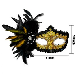 Allruyee 2024 New Feather Masquerade Mask for Women,Feather Masquerade Mask for Masquerade Party, Mardi Gras,Cosplay Party Masque (Gold