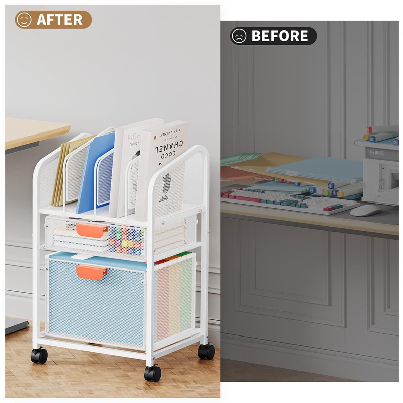 Marbrasse Rolling file Cart with Adjustable Dividers, Mobile File Cabinet