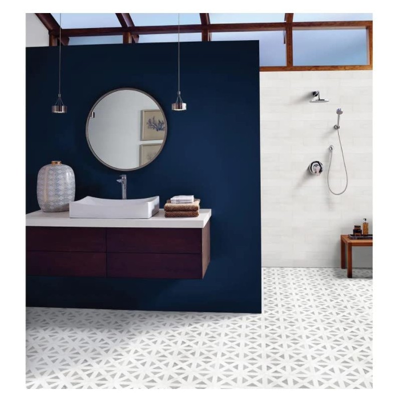 Tenedos Bianco Dolomite with Grey Carrara Geometric Polished Marble Mosaic